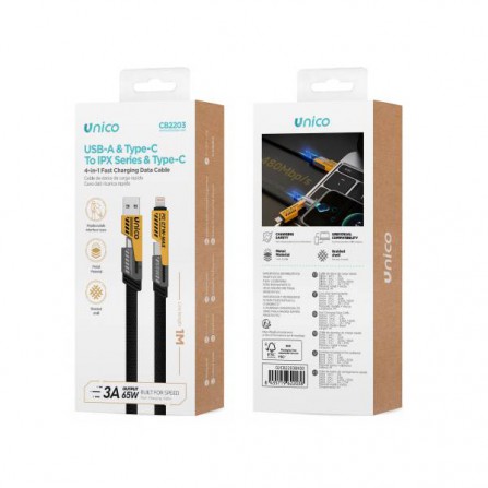 Cable plano carga rapida 3A 65W - 4 en 1 - 1m