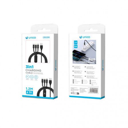 Cable USB Tipo A a Micro USB A, USB C y Lightning - 3,4A 1,2m Negro